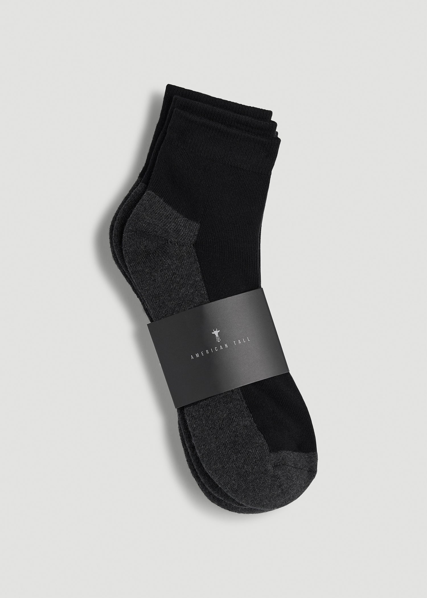 American Tall Sale | 3-Pack Quarter Socks for Tall Men in Black with Grey