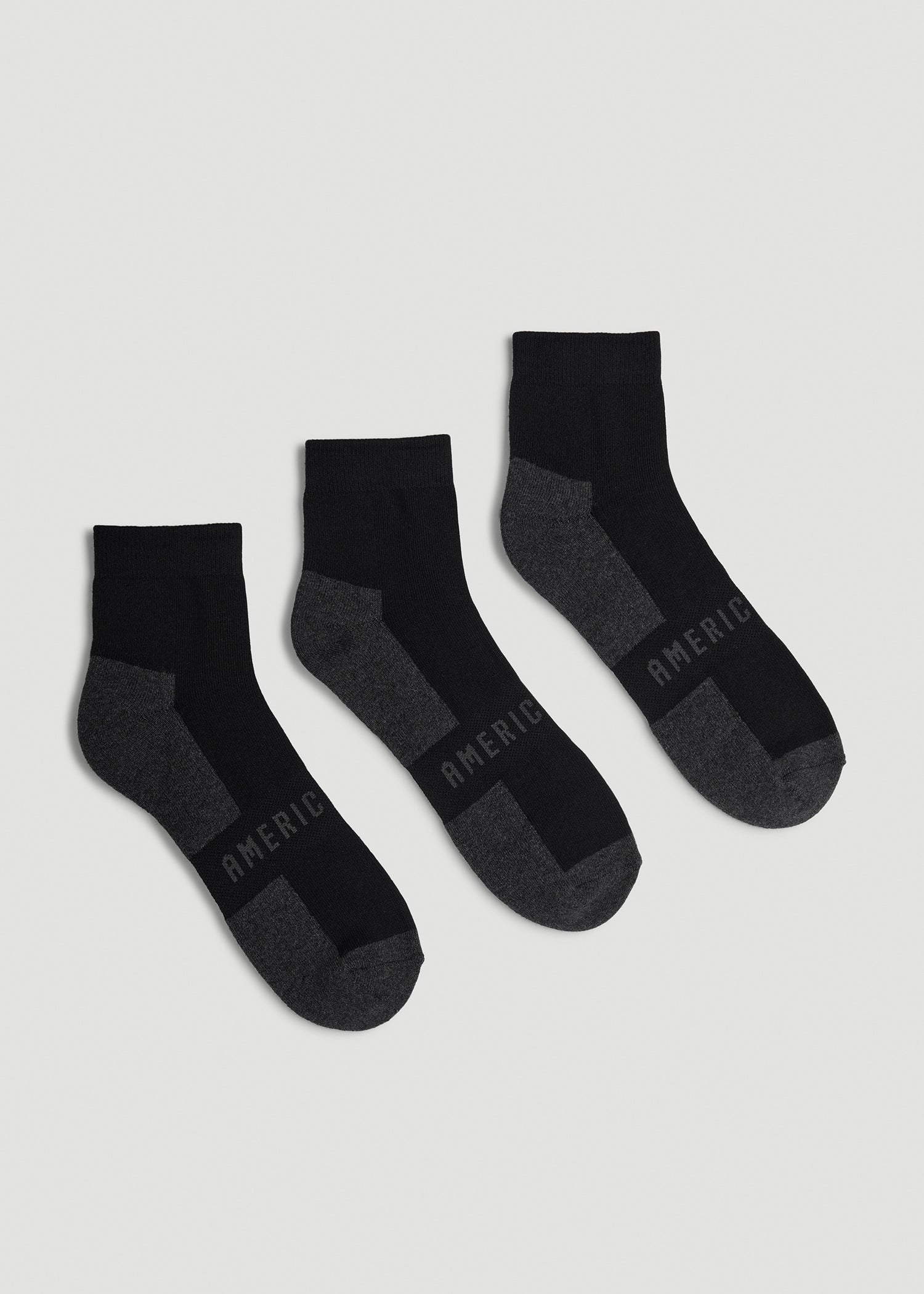 American Tall Sale | 3-Pack Quarter Socks for Tall Men in Black with Grey