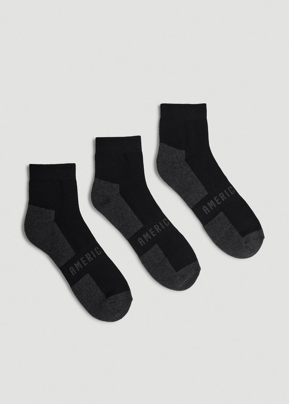 American Tall Sale | 3-Pack Quarter Socks for Tall Men in Black with Grey