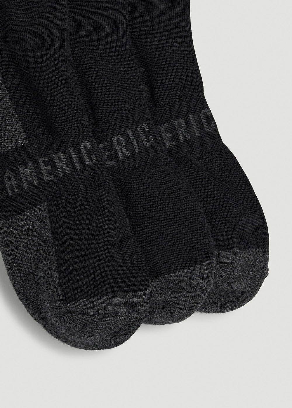 American Tall Sale | 3-Pack Quarter Socks for Tall Men in Black with Grey