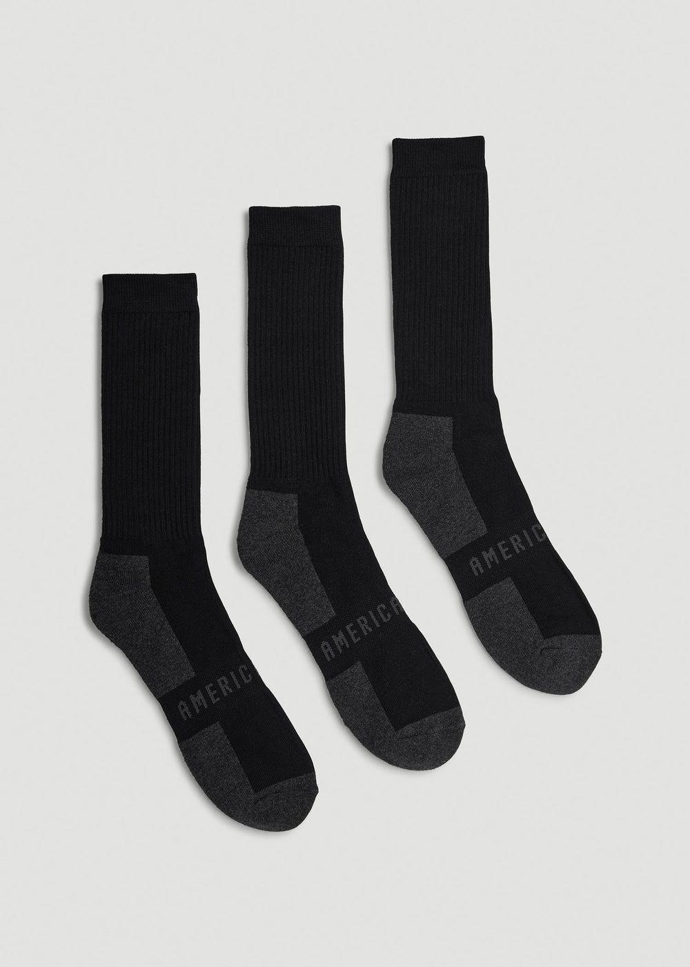 American Tall Outlet | 3-Pack Crew Socks for Tall Men in Black with Grey