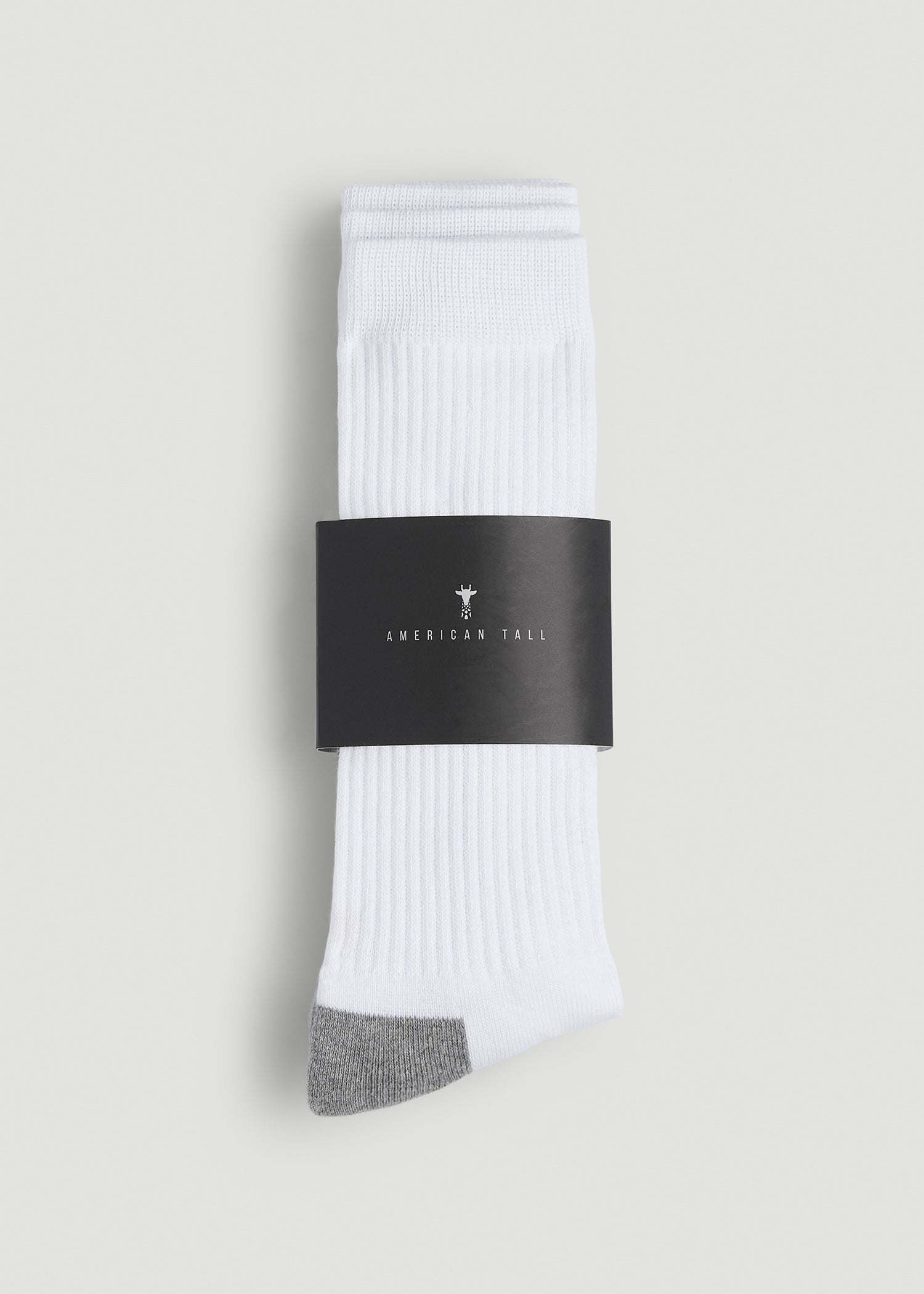 American Tall For Sale | 3-Pack Crew Socks for Tall Men in White with Grey