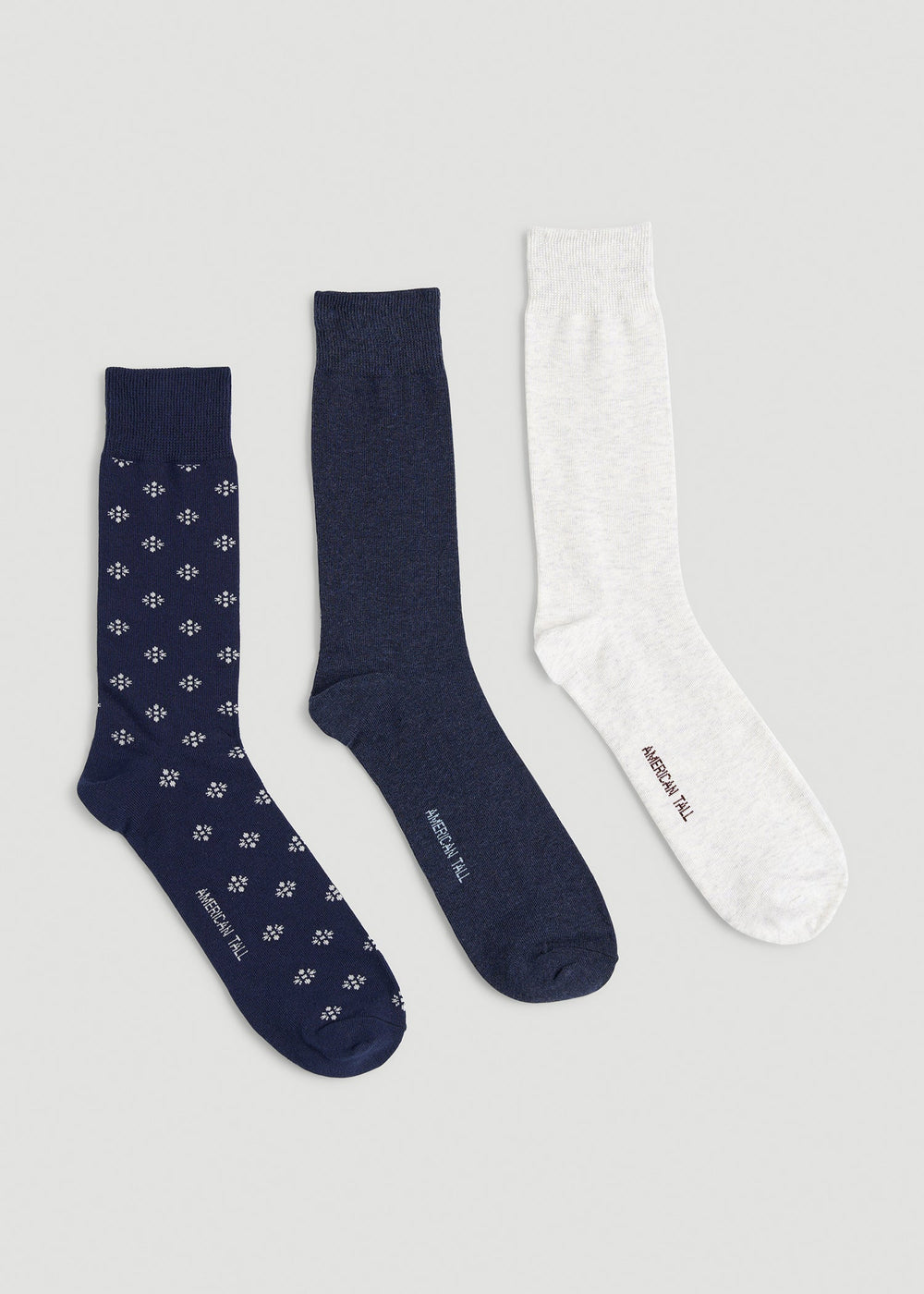 American Tall Online Shop | Dress Socks Size 14 to 17 (3-Pack) for Tall Men in Navy/White Sand