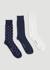 American Tall Online Shop | Dress Socks Size 14 to 17 (3-Pack) for Tall Men in Navy/White Sand