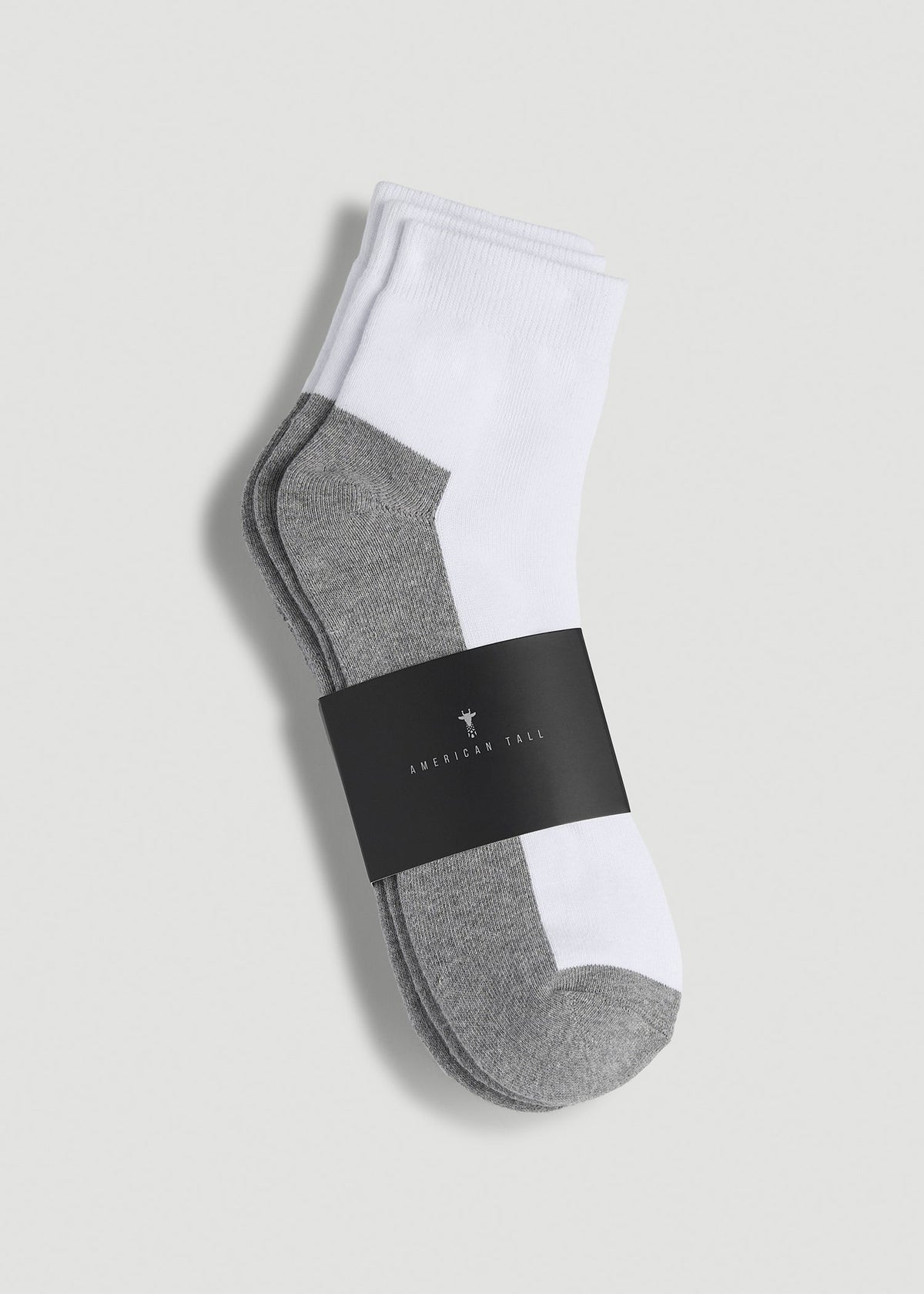 American Tall Discount | 3-Pack Quarter Socks for Tall Men in White with Grey