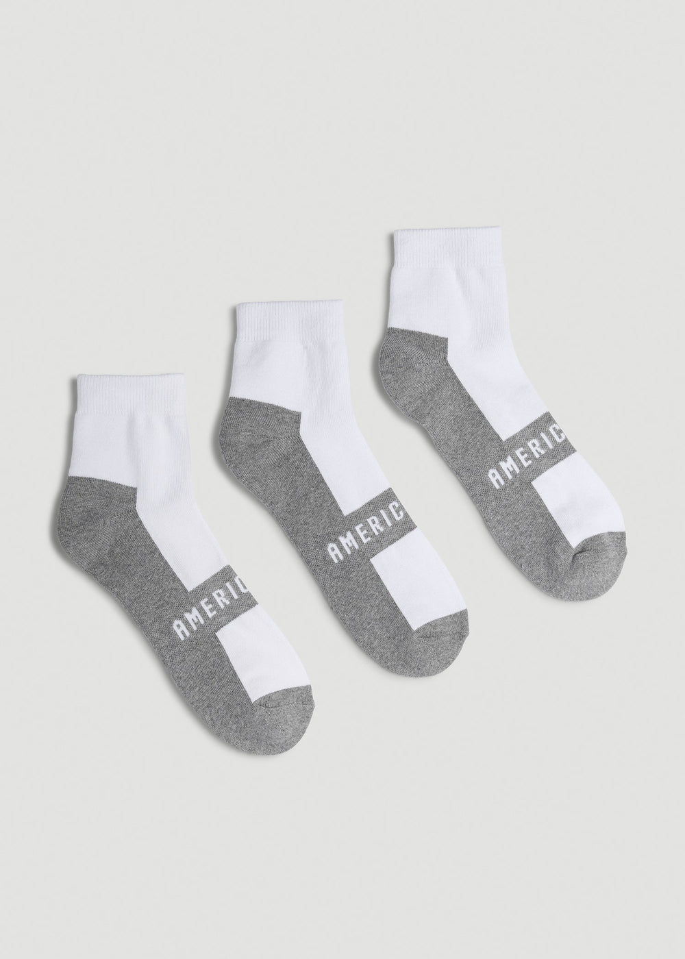American Tall Discount | 3-Pack Quarter Socks for Tall Men in White with Grey