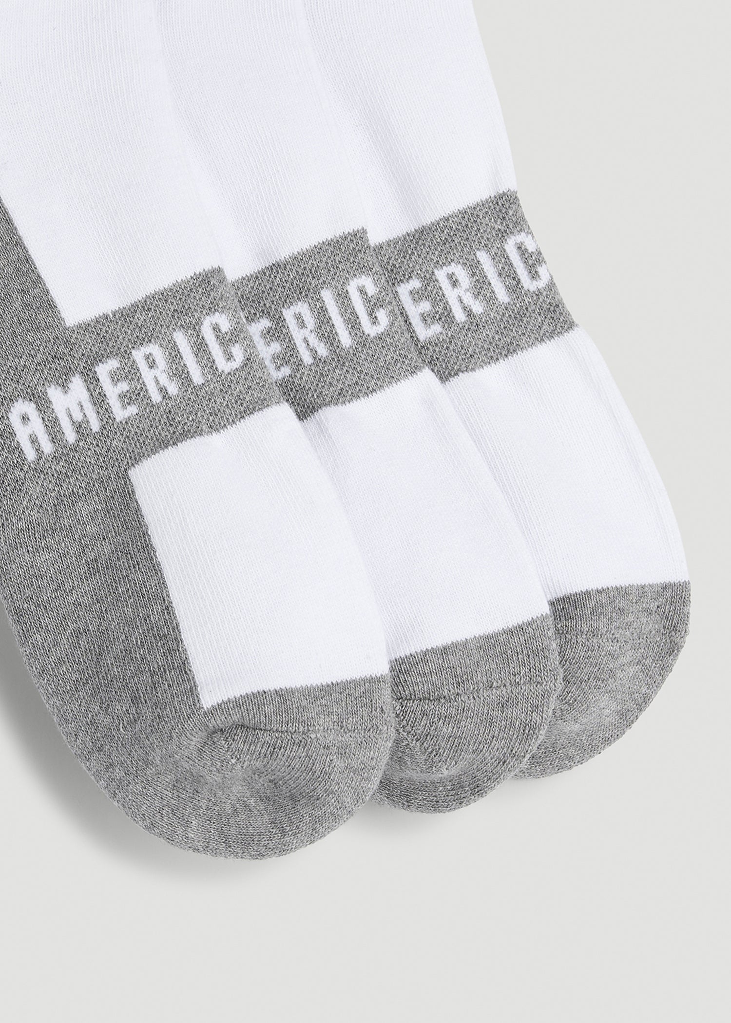 American Tall Discount | 3-Pack Quarter Socks for Tall Men in White with Grey