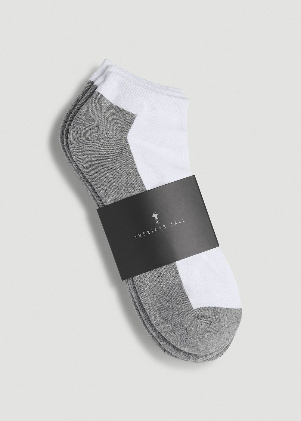 American Tall Sale | 3-Pack Ankle Socks for Tall Men in White with Grey
