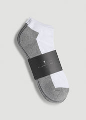 American Tall Sale | 3-Pack Ankle Socks for Tall Men in White with Grey