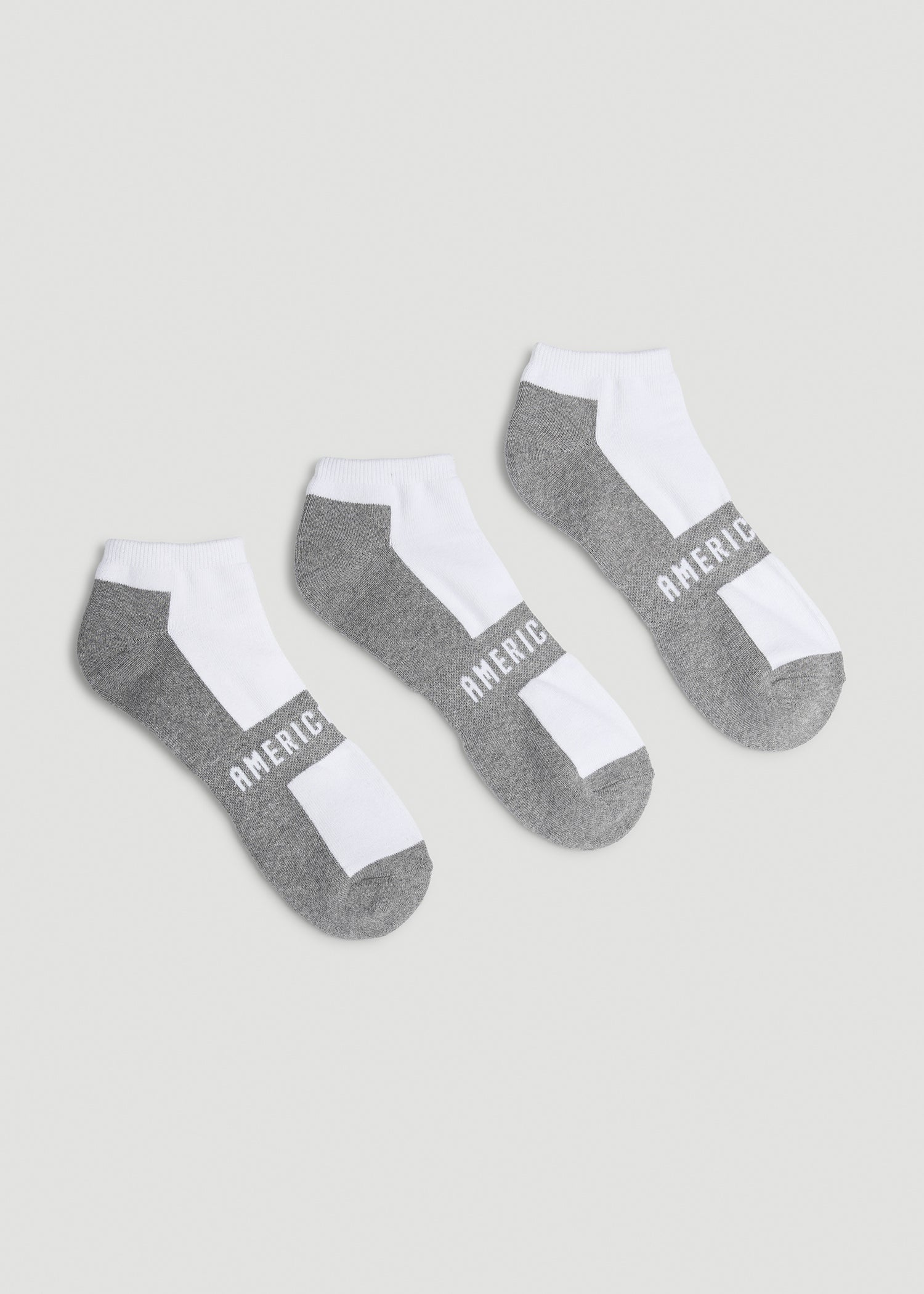 American Tall Sale | 3-Pack Ankle Socks for Tall Men in White with Grey