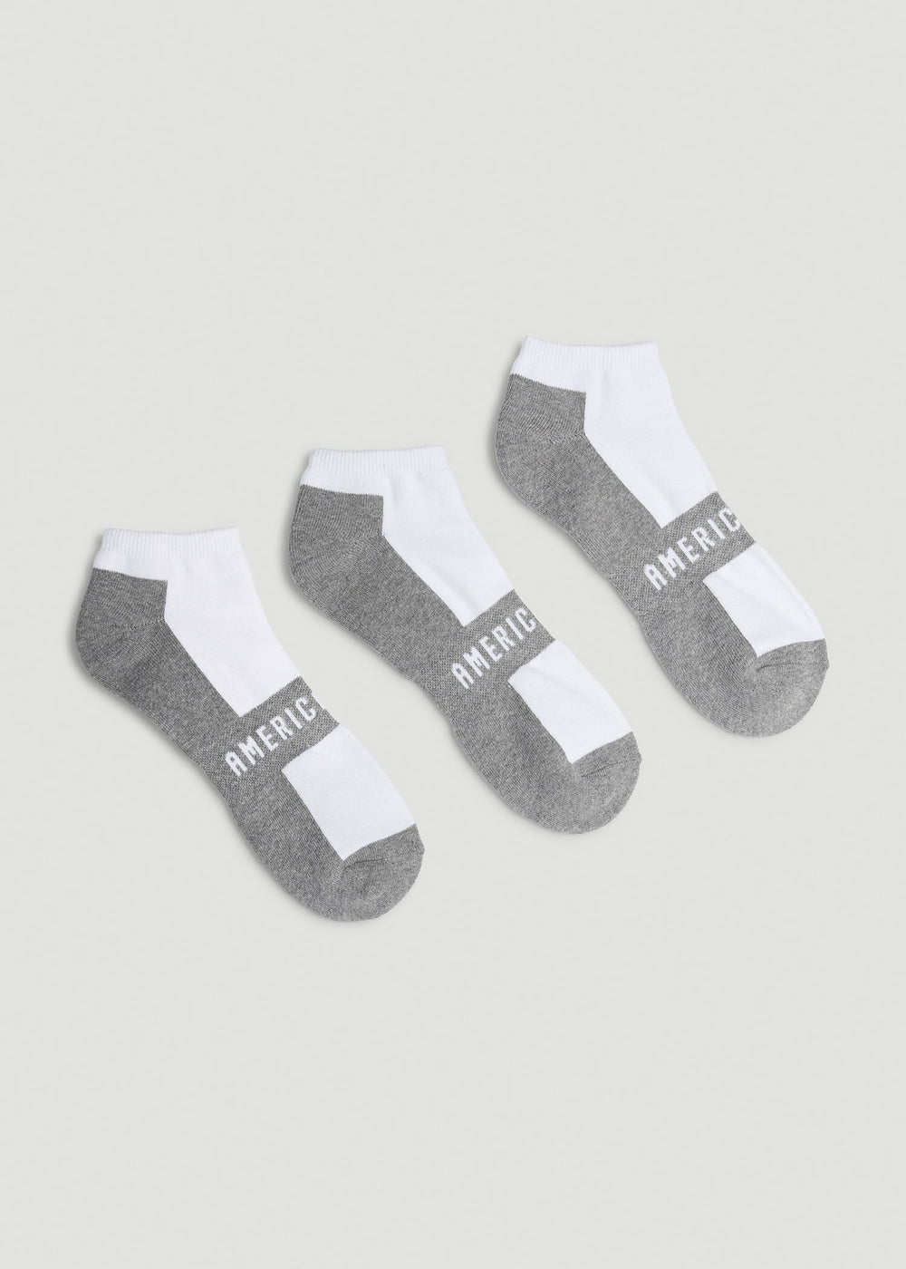 American Tall Sale | 3-Pack Ankle Socks for Tall Men in White with Grey