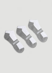 American Tall Sale | 3-Pack Ankle Socks for Tall Men in White with Grey