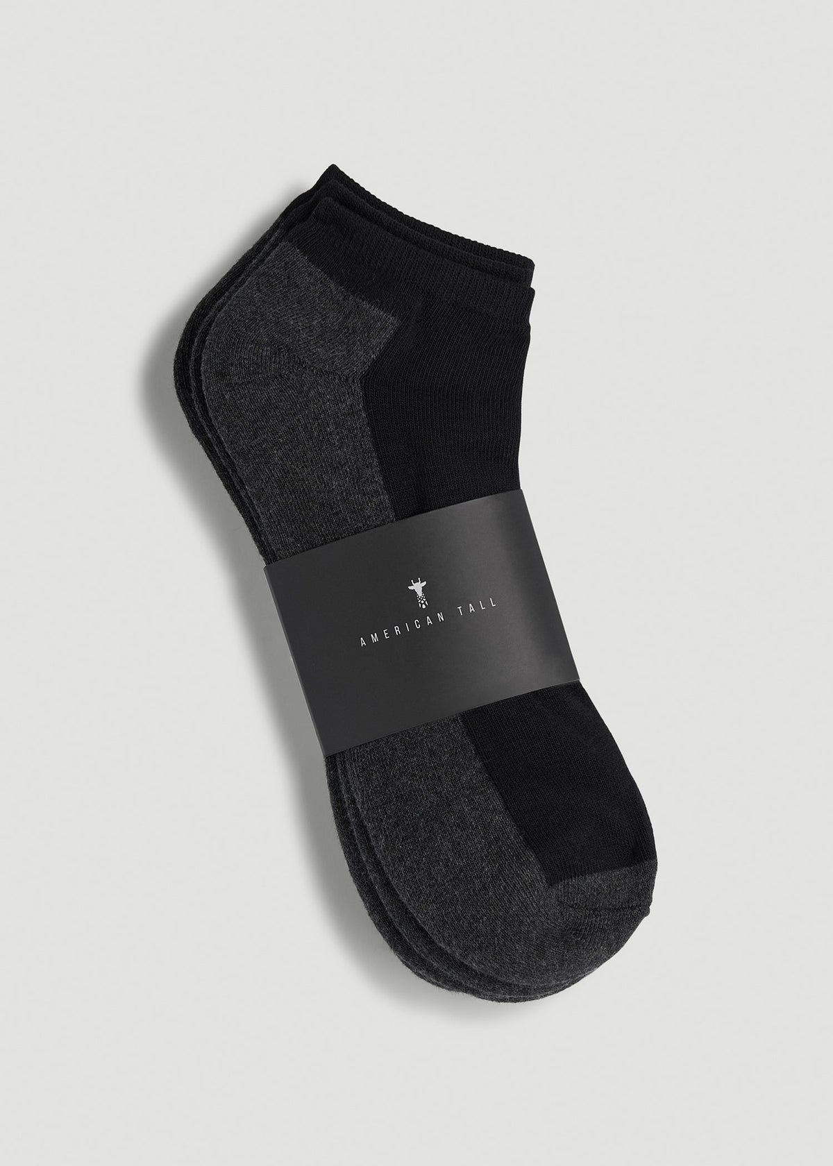 American Tall For Sale | 3-Pack Ankle Socks for Tall Men in Black with Grey