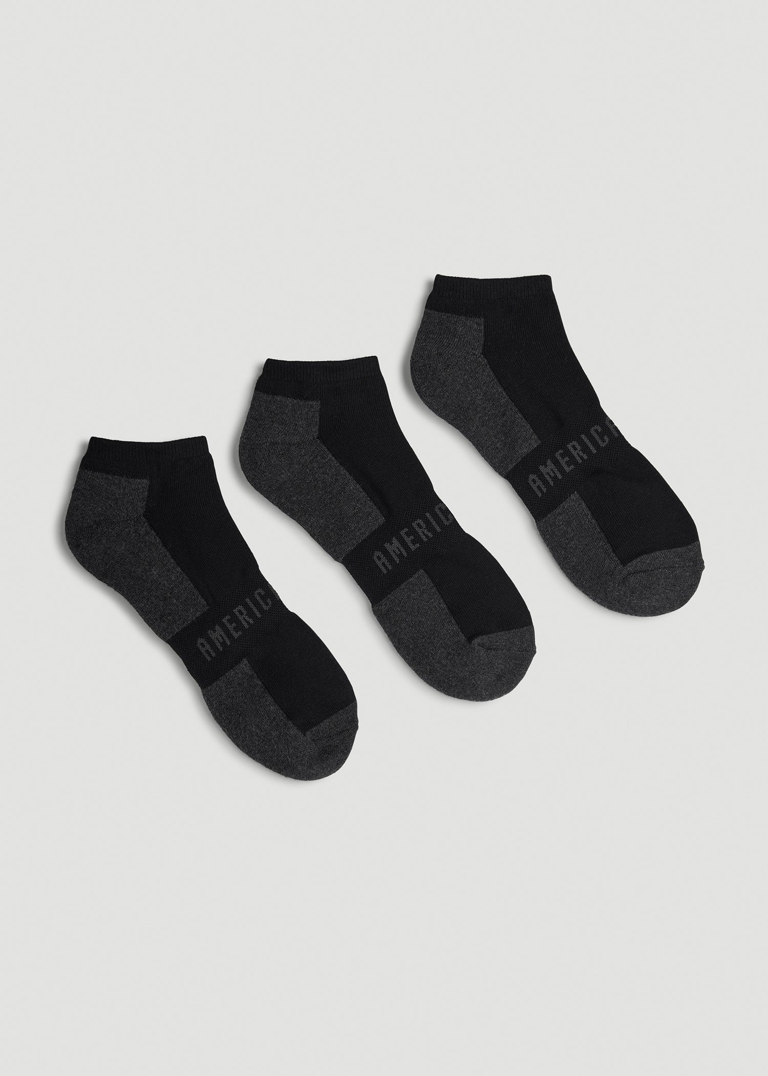 American Tall For Sale | 3-Pack Ankle Socks for Tall Men in Black with Grey