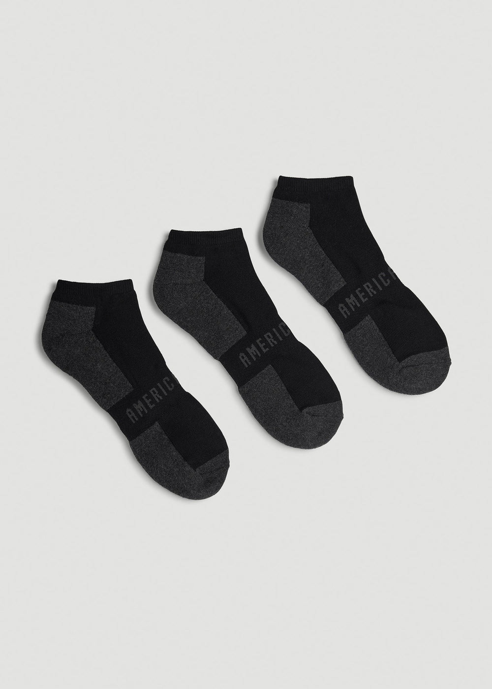 American Tall For Sale | 3-Pack Ankle Socks for Tall Men in Black with Grey