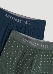 American Tall Discount | Micro Modal Boxer Briefs for Tall Men in Dark Green Geo & Bright Navy