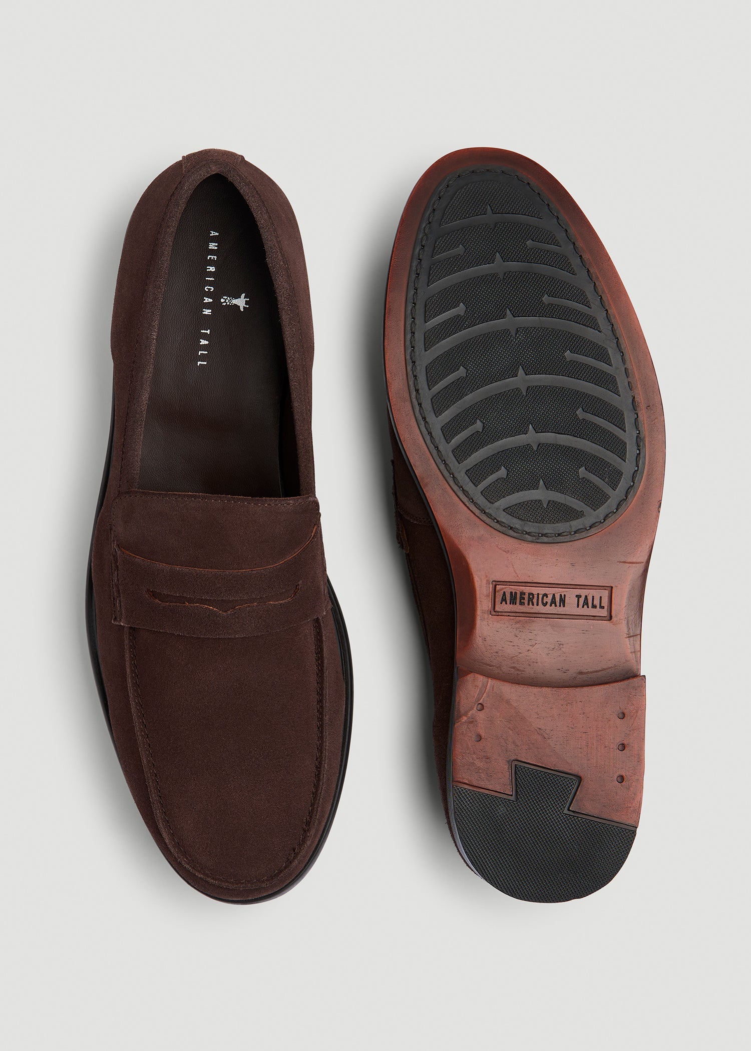 American Tall Outlet | Penny Loafers for Tall Men in Dark Brown Suede