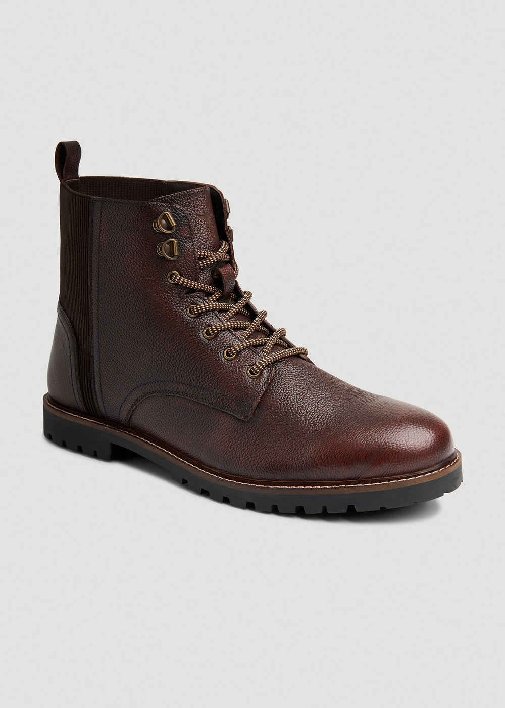 American Tall Online | Pebbled Leather Lace-Up Boots for Tall Men in Dark Brown