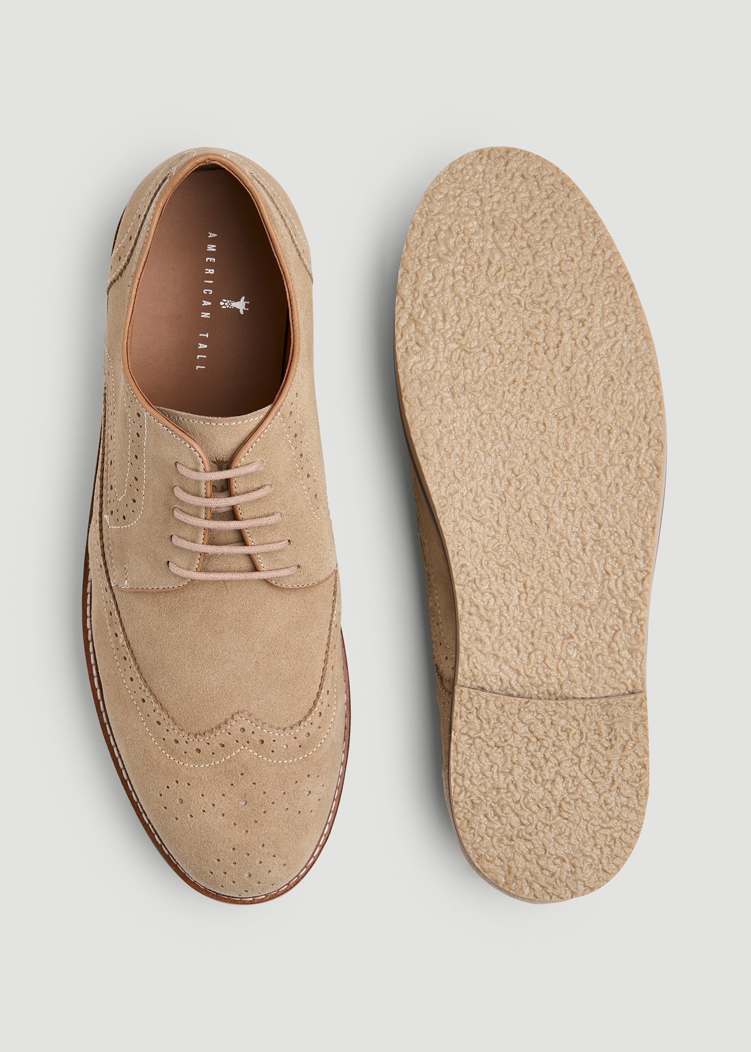American Tall Sale | Suede Wingtip Oxfords for Tall Men in Beige