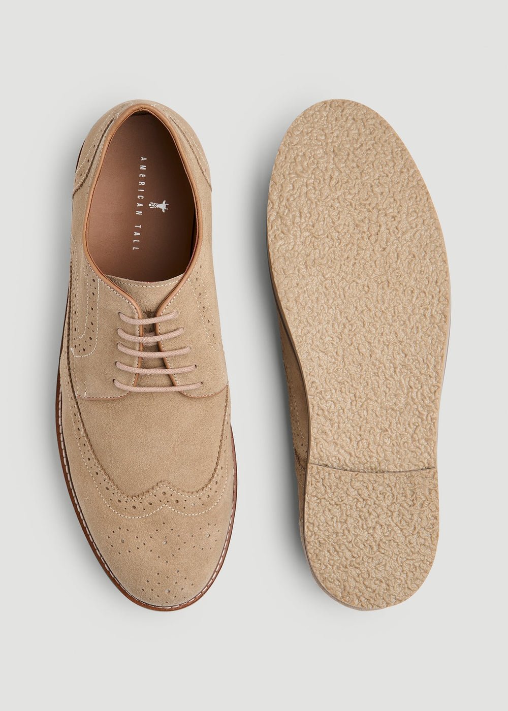 American Tall Sale | Suede Wingtip Oxfords for Tall Men in Beige