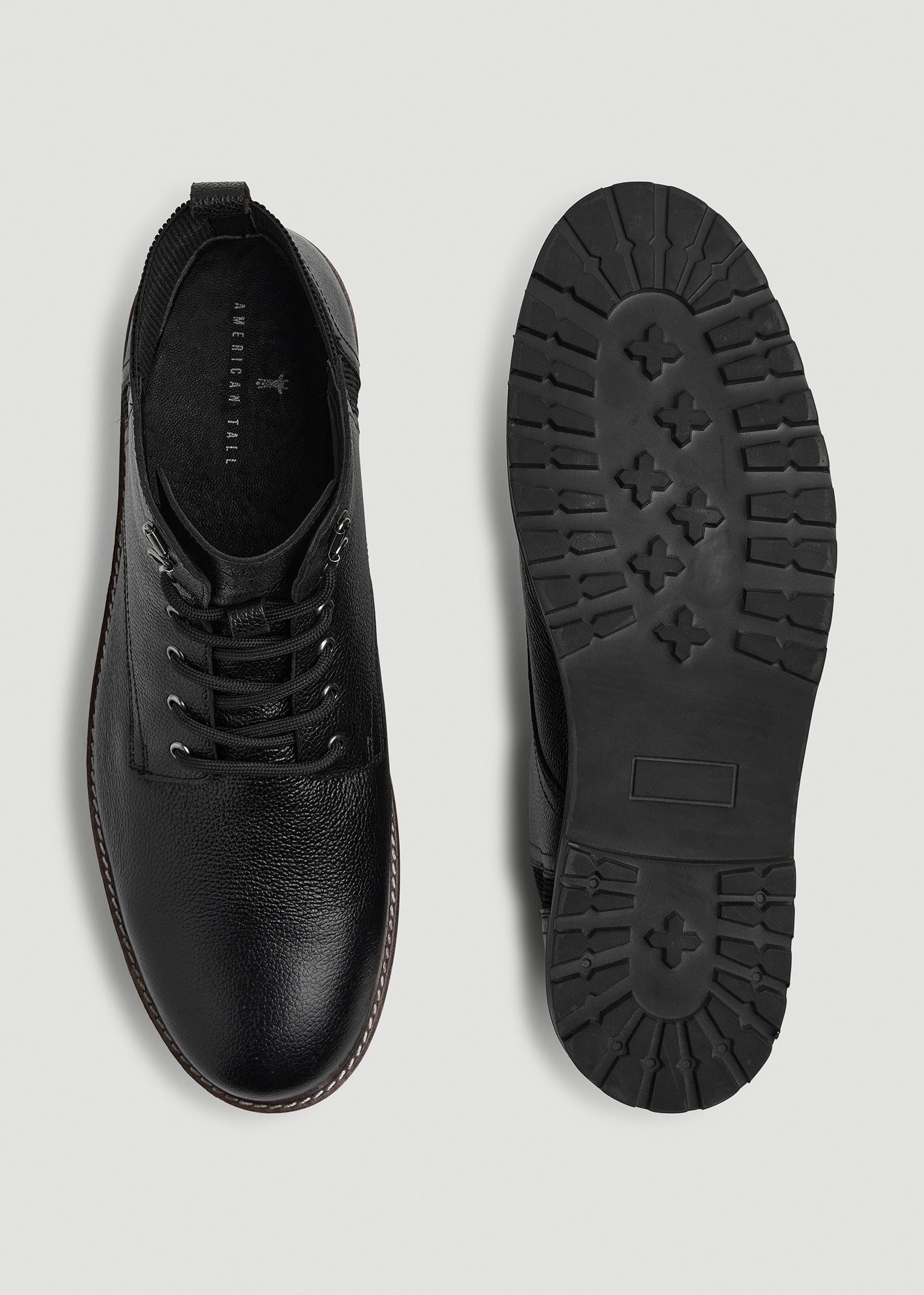 American Tall Online Shop | Pebbled Leather Lace-Up Boots for Tall Men in Black