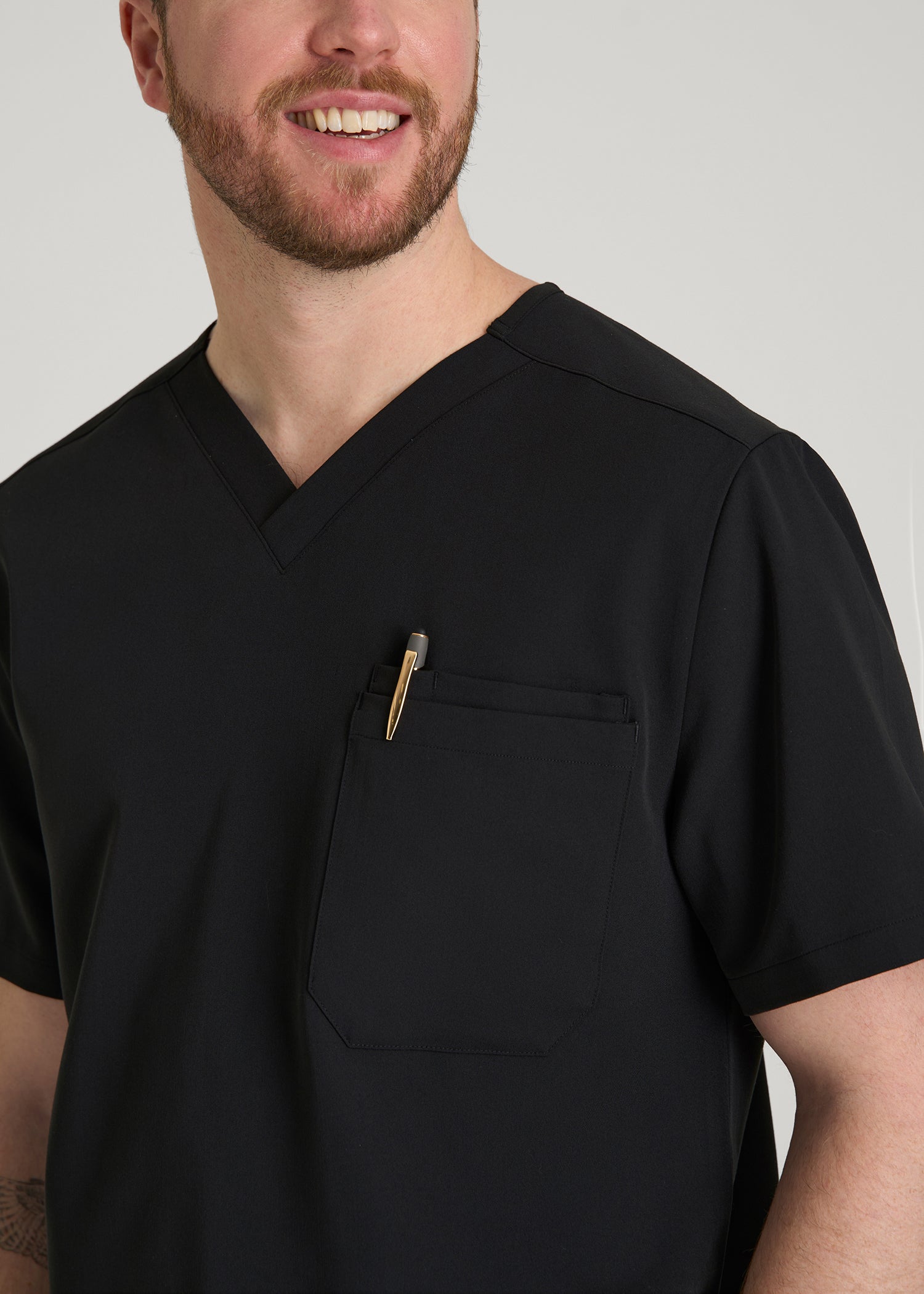 American Tall Discount | Short-Sleeve V-Neck Scrub Top for Tall Men in Black