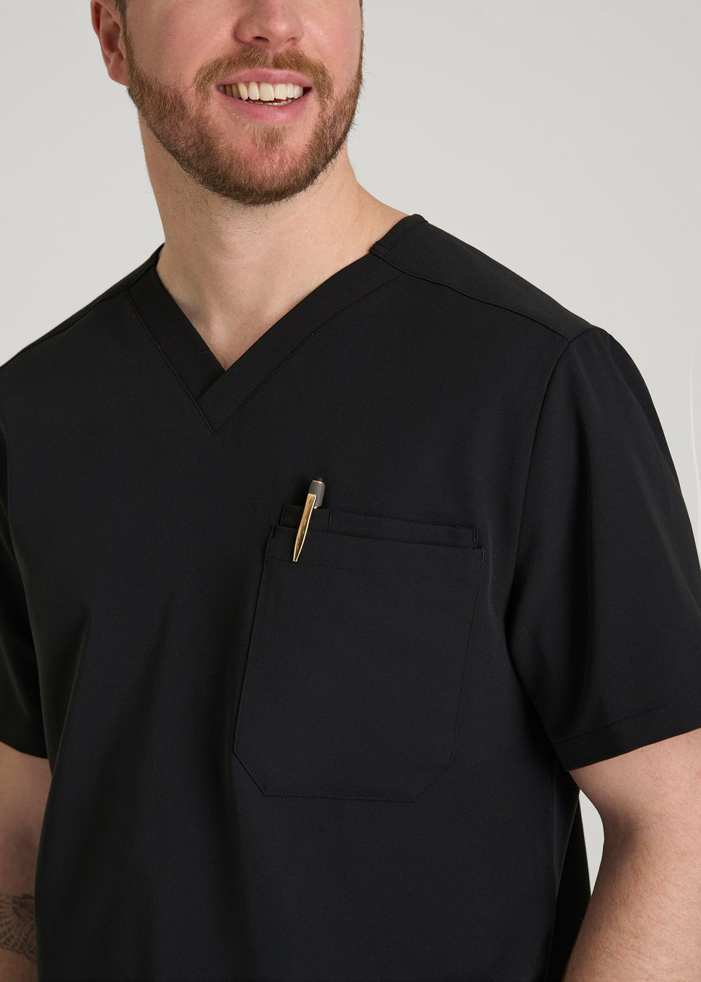 American Tall Discount | Short-Sleeve V-Neck Scrub Top for Tall Men in Black
