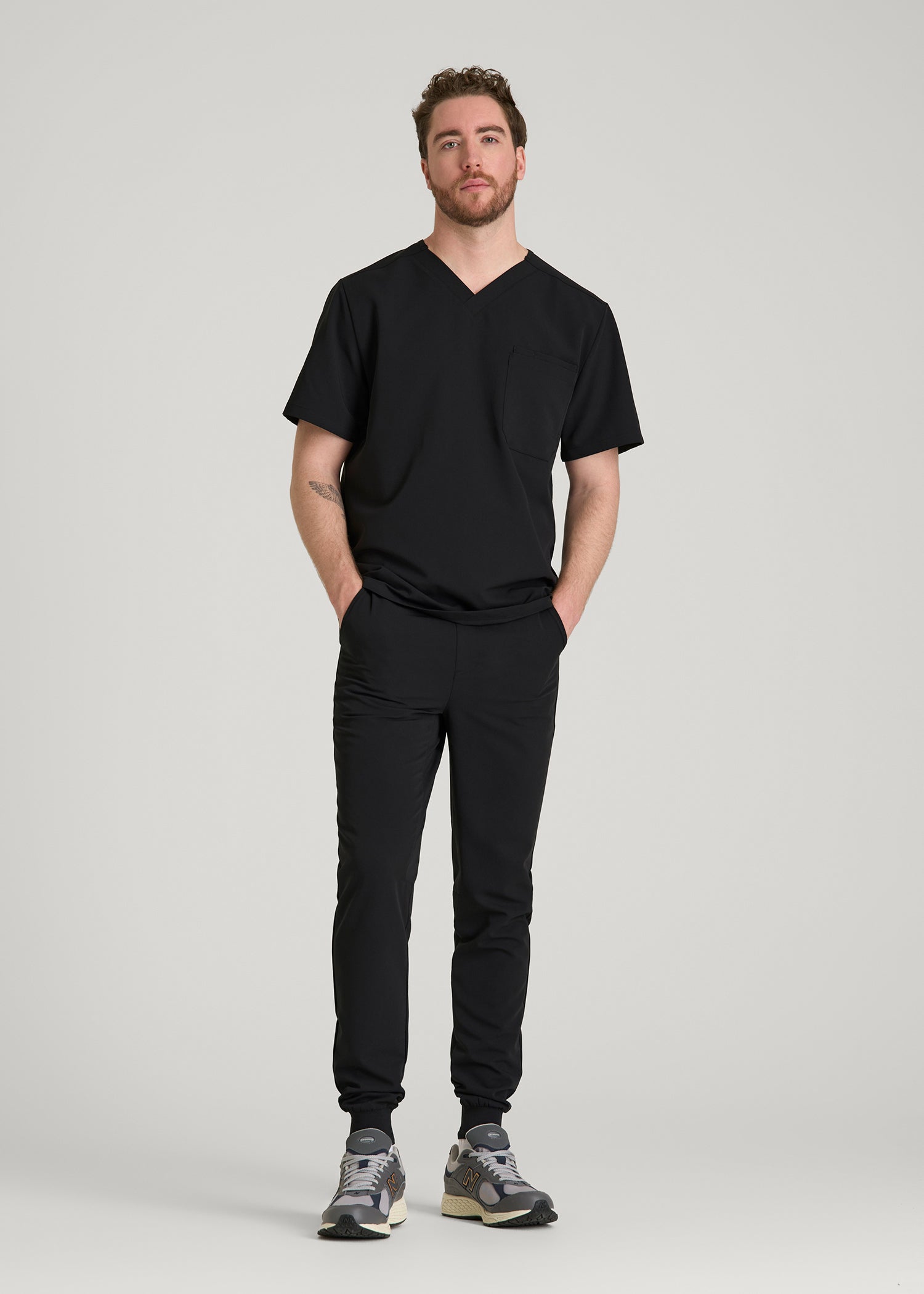American Tall Discount | Short-Sleeve V-Neck Scrub Top for Tall Men in Black