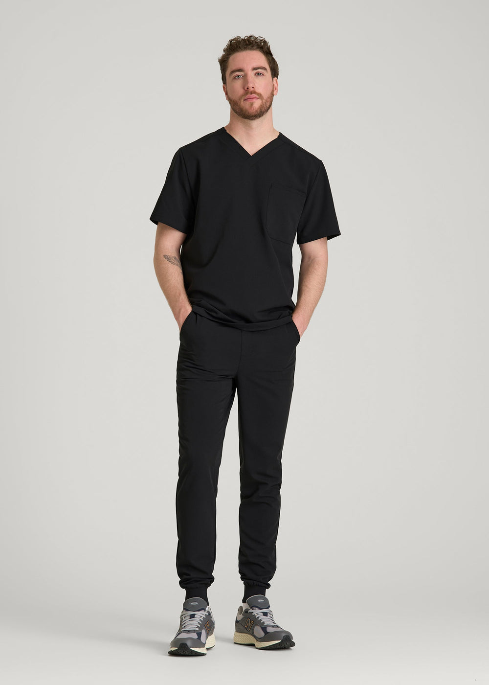 American Tall Discount | Short-Sleeve V-Neck Scrub Top for Tall Men in Black