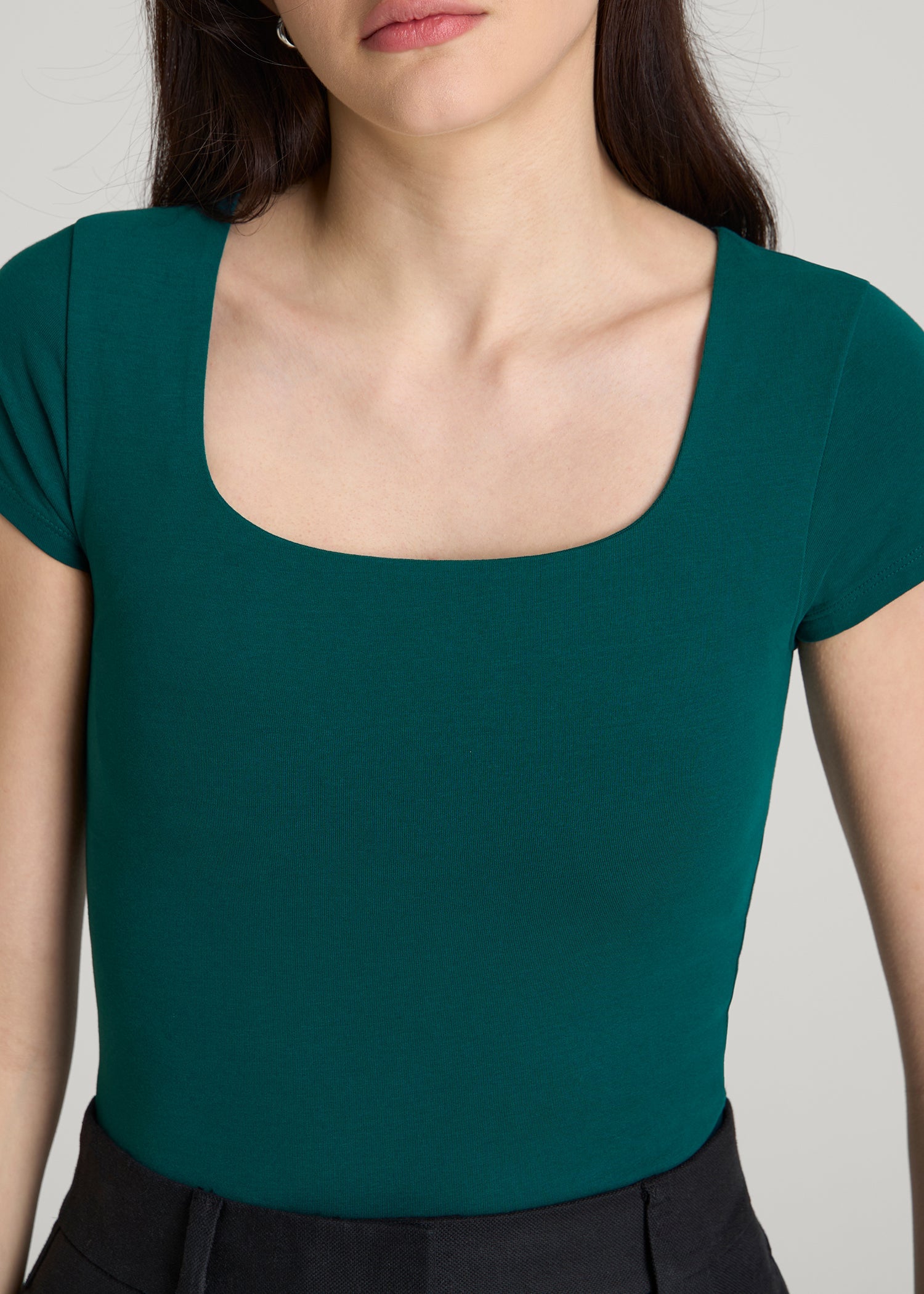 American Tall For Sale | Cotton Blend Short Sleeve Square Neck Bodysuit for Tall Women in Deep Teal