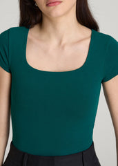 American Tall For Sale | Cotton Blend Short Sleeve Square Neck Bodysuit for Tall Women in Deep Teal