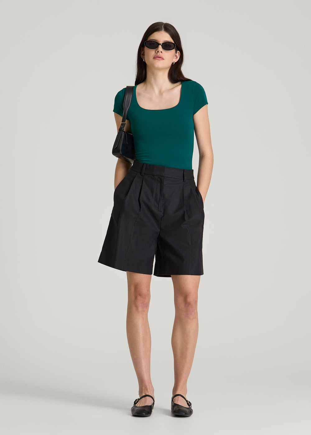 American Tall For Sale | Cotton Blend Short Sleeve Square Neck Bodysuit for Tall Women in Deep Teal