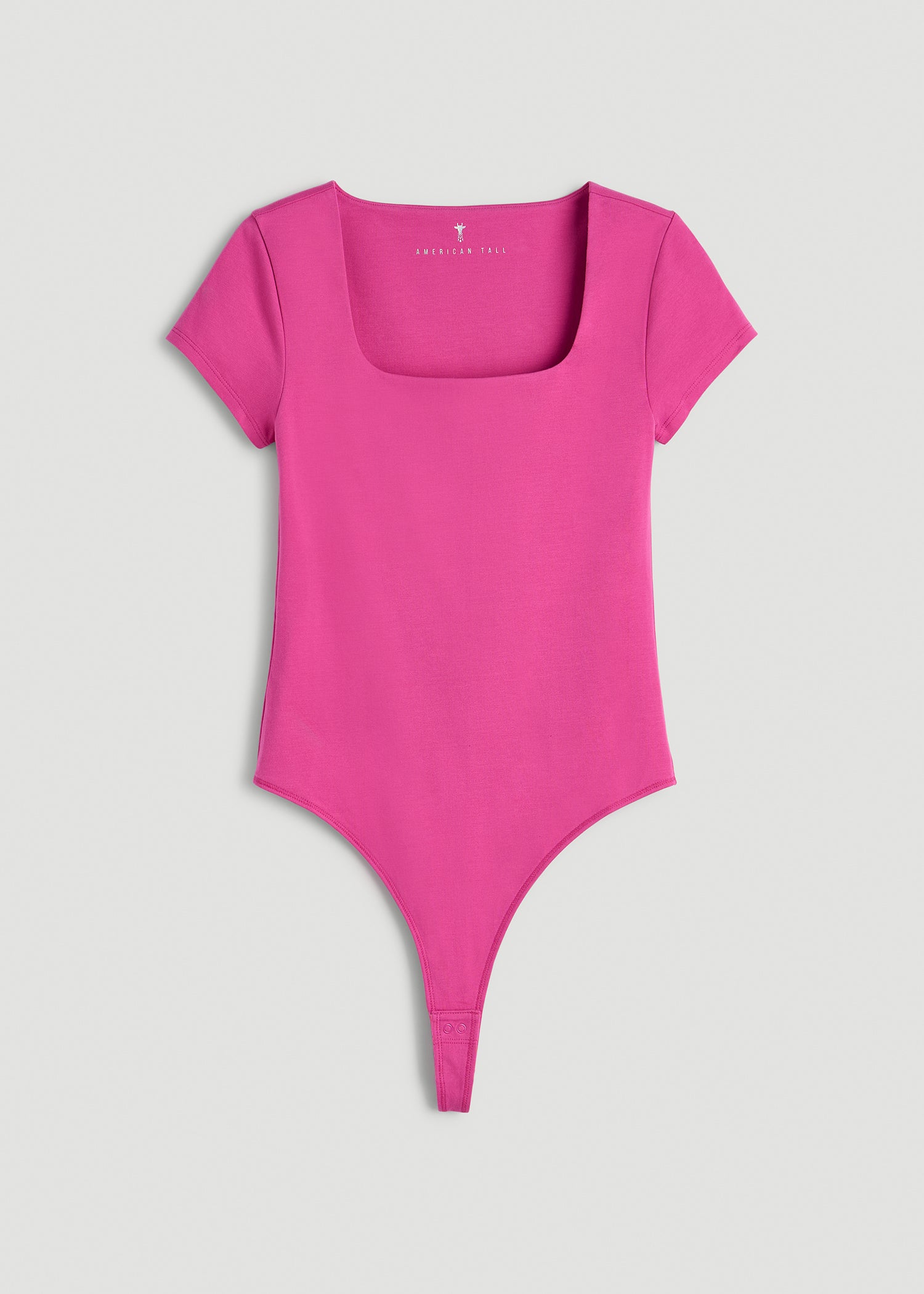 American Tall Discount | Cotton Blend Short Sleeve Square Neck Bodysuit for Tall Women in Magenta