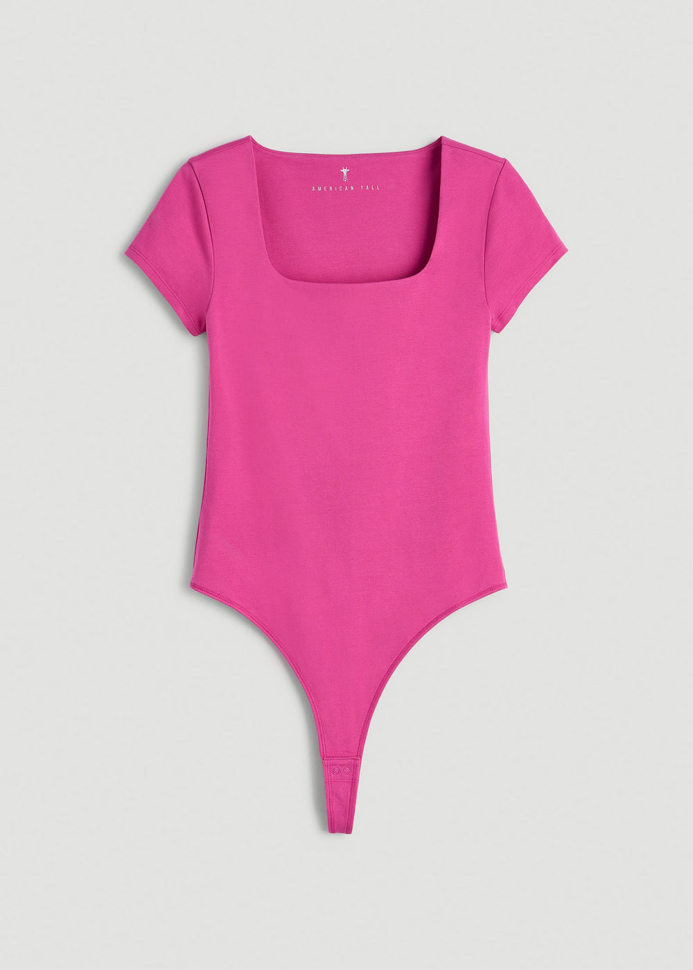 American Tall Discount | Cotton Blend Short Sleeve Square Neck Bodysuit for Tall Women in Magenta