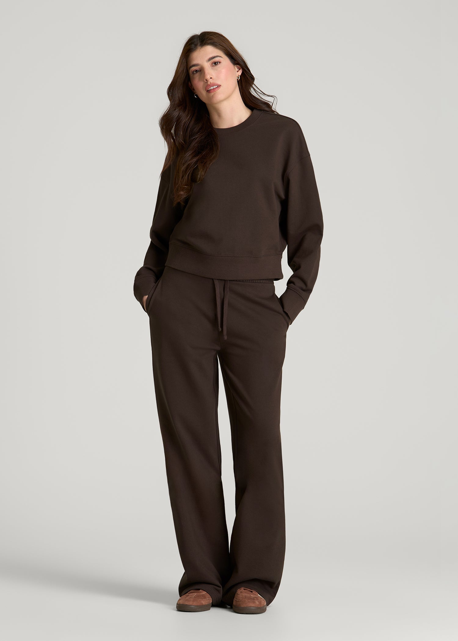 American Tall Online | Everyday Terry Midrise Wide Leg Pants for Tall Women in Espresso