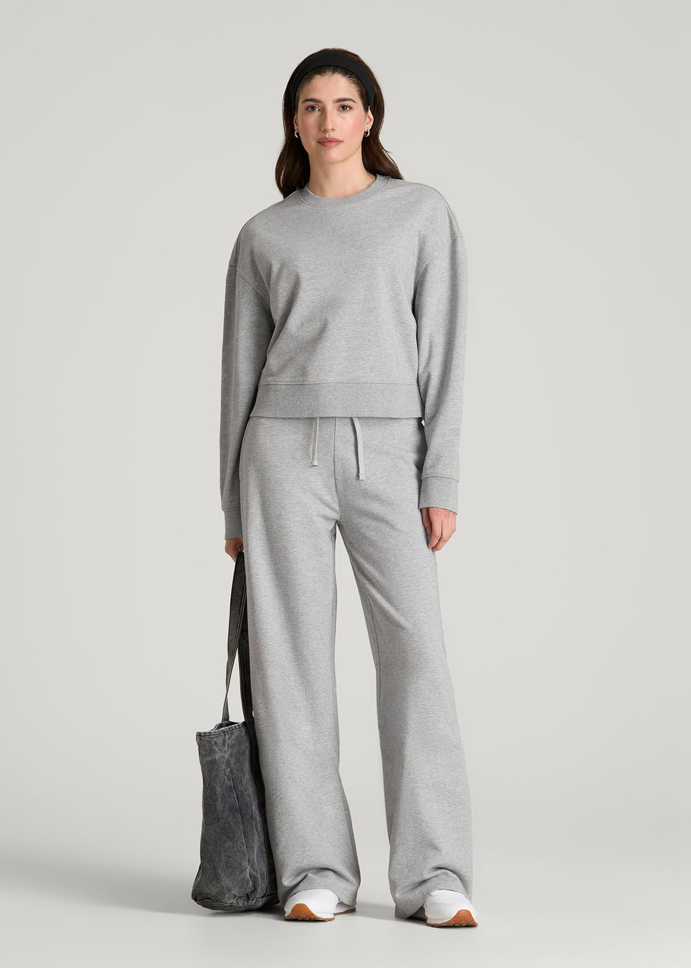 American Tall Sale | Everyday Terry Midrise Wide Leg Pants for Tall Women in Grey Mix