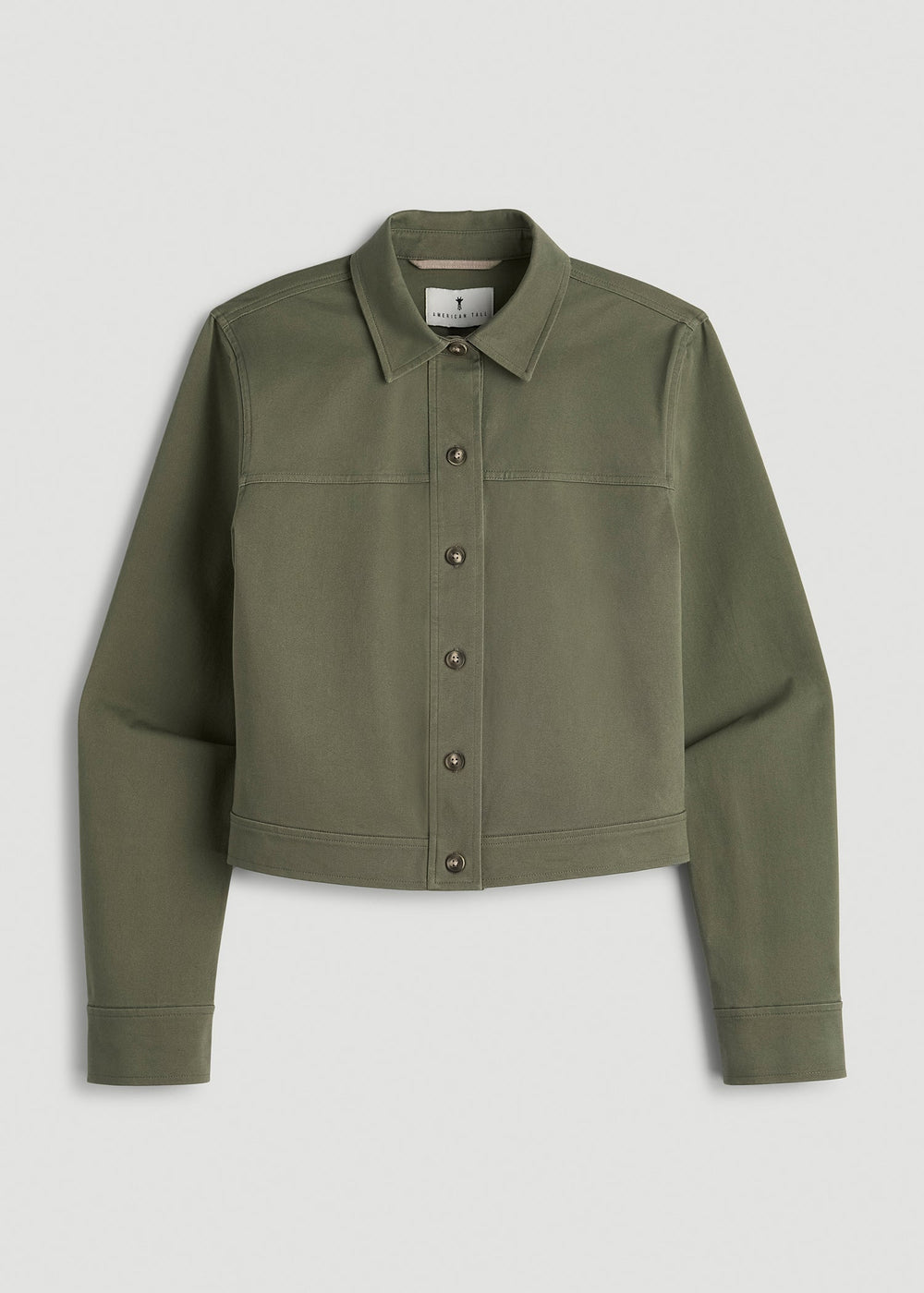 American Tall Discount | Stretch Commuter Military Cropped Cargo Jacket for Tall Women in Olive