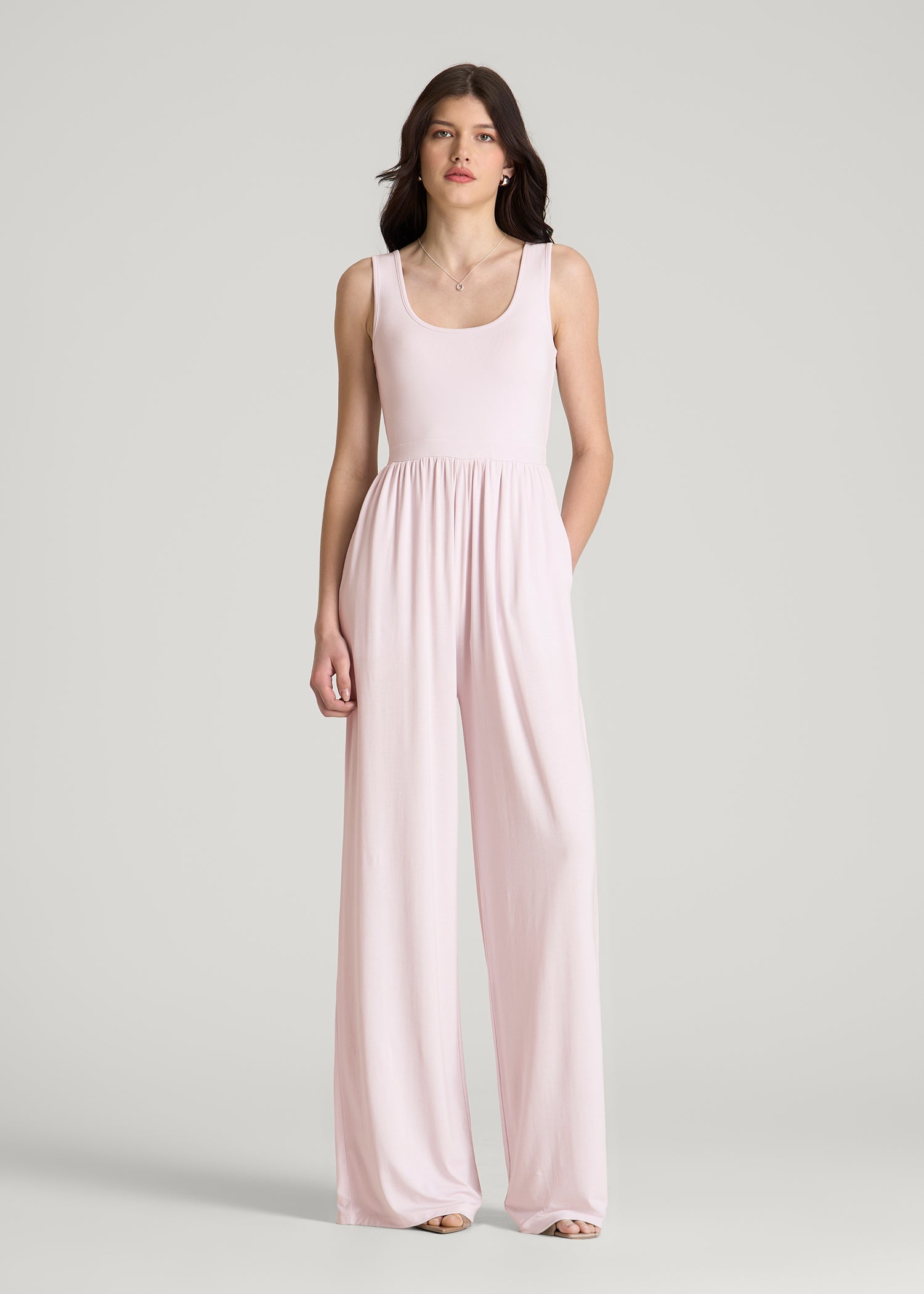 American Tall Online | Jersey Tank wide leg jumpsuit with pockets for Tall Women in Grey Lilac