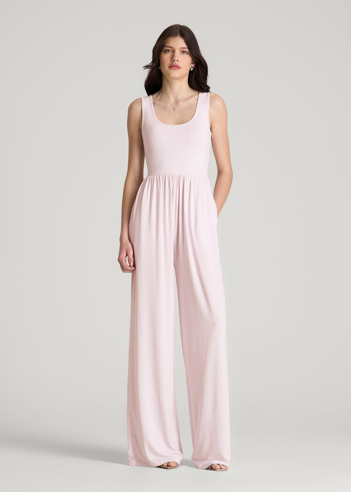 American Tall Online | Jersey Tank wide leg jumpsuit with pockets for Tall Women in Grey Lilac