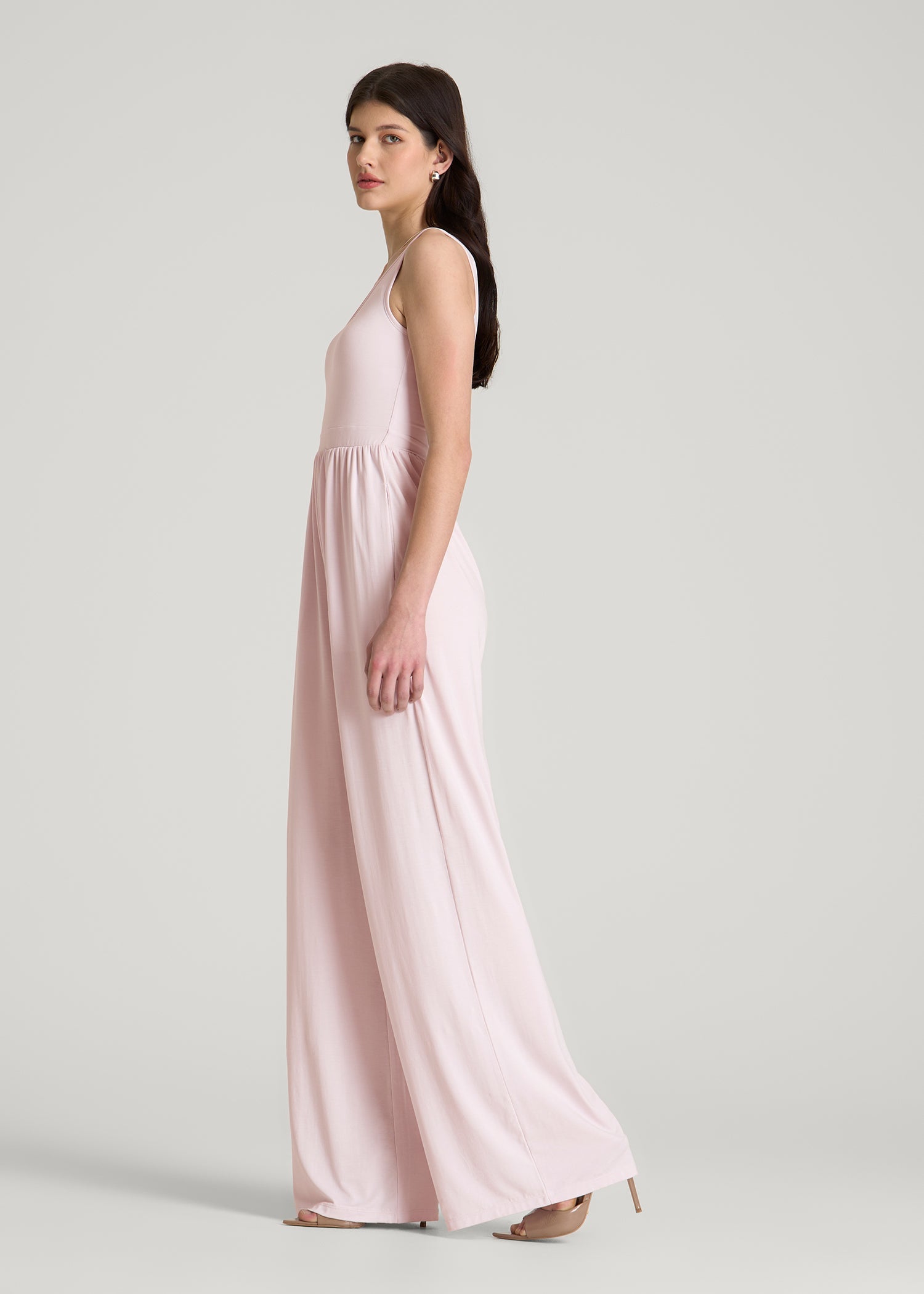American Tall Online | Jersey Tank wide leg jumpsuit with pockets for Tall Women in Grey Lilac