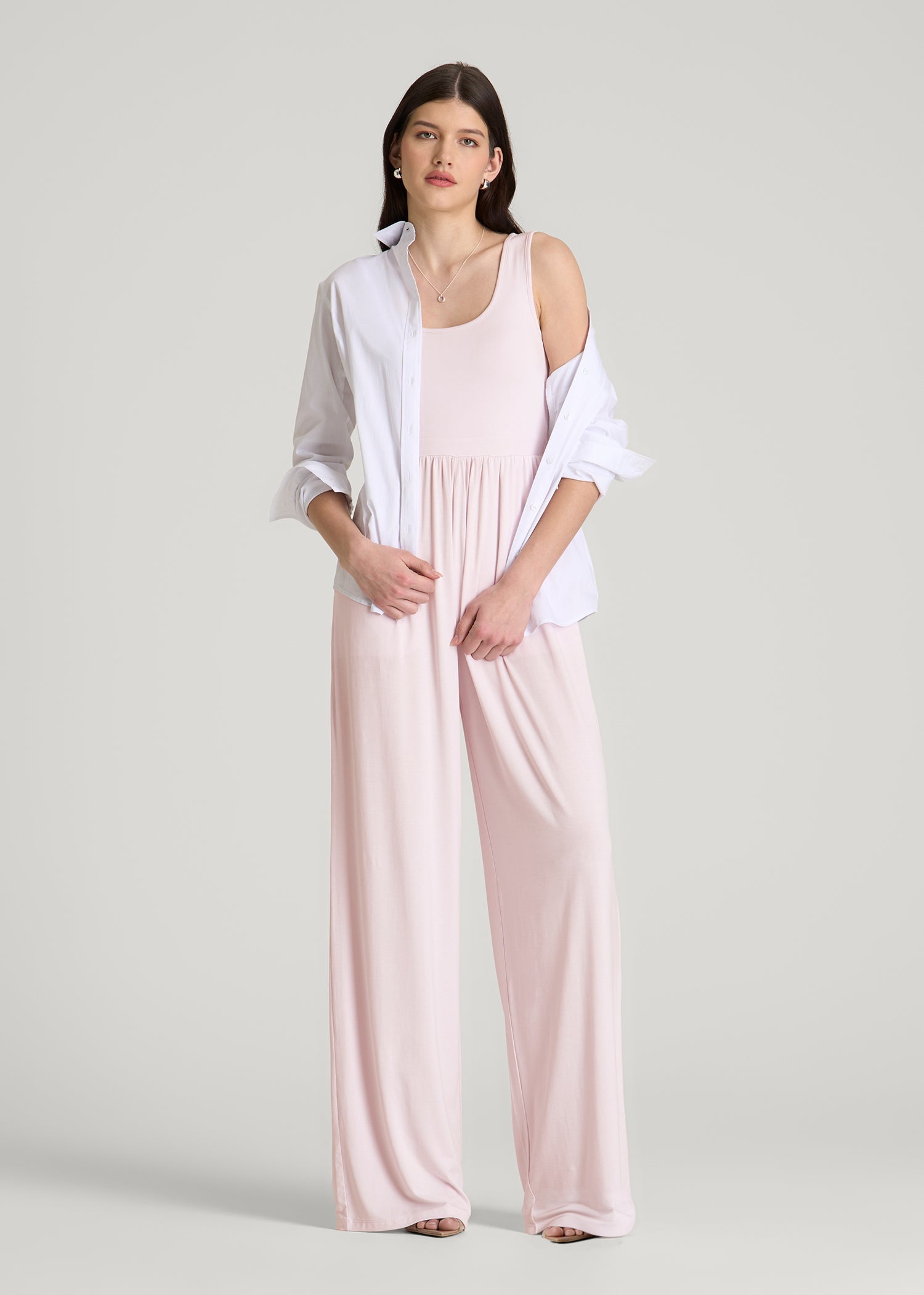 American Tall Online | Jersey Tank wide leg jumpsuit with pockets for Tall Women in Grey Lilac