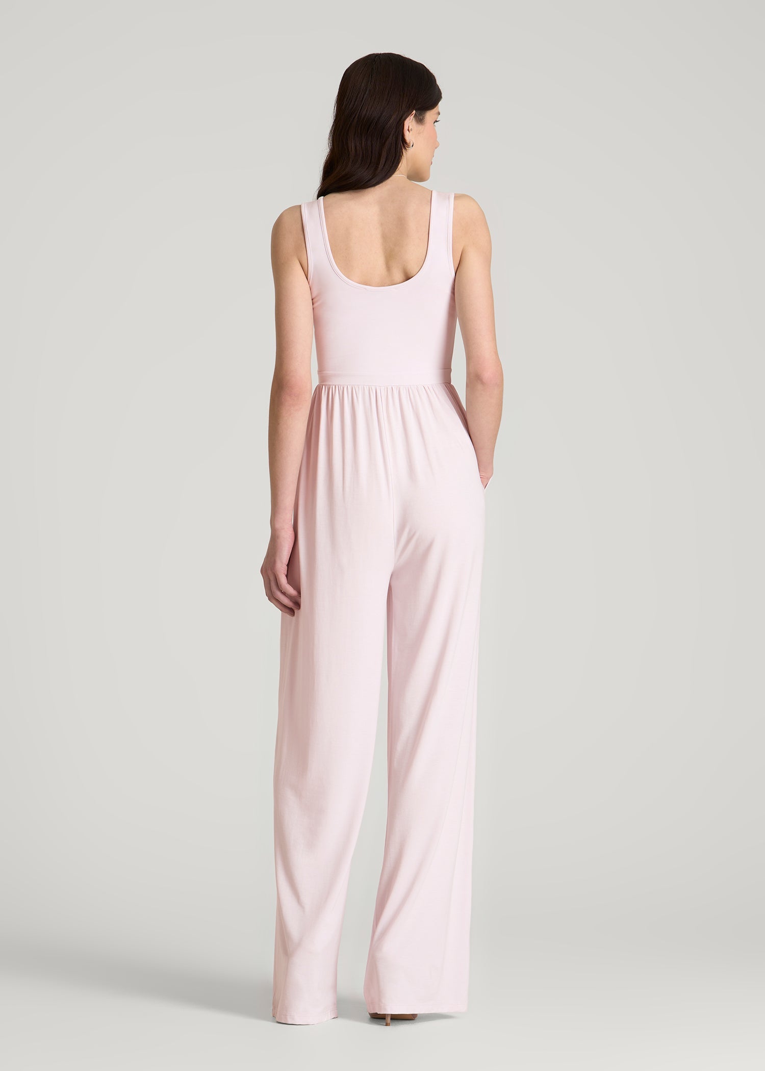 American Tall Online | Jersey Tank wide leg jumpsuit with pockets for Tall Women in Grey Lilac