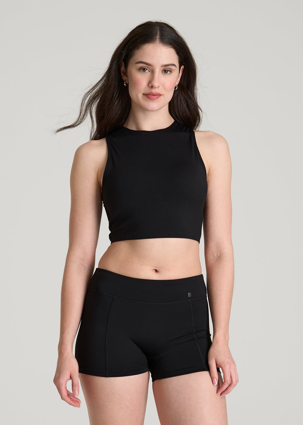 American Tall Sale | Cropped Swim Tank for Tall Women in Deep Black