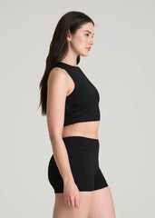 American Tall Sale | Cropped Swim Tank for Tall Women in Deep Black