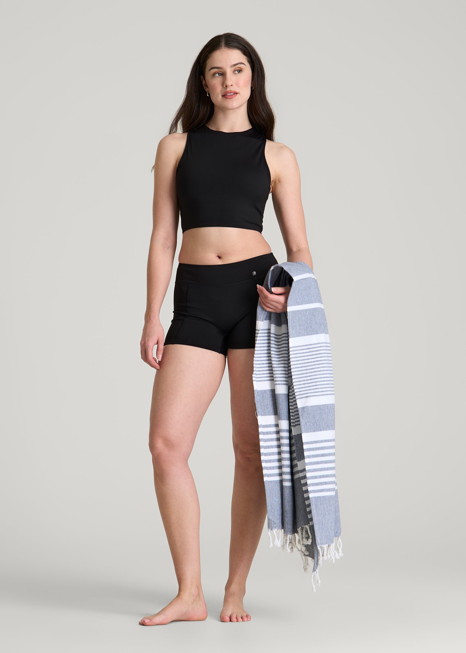 American Tall Sale | Cropped Swim Tank for Tall Women in Deep Black
