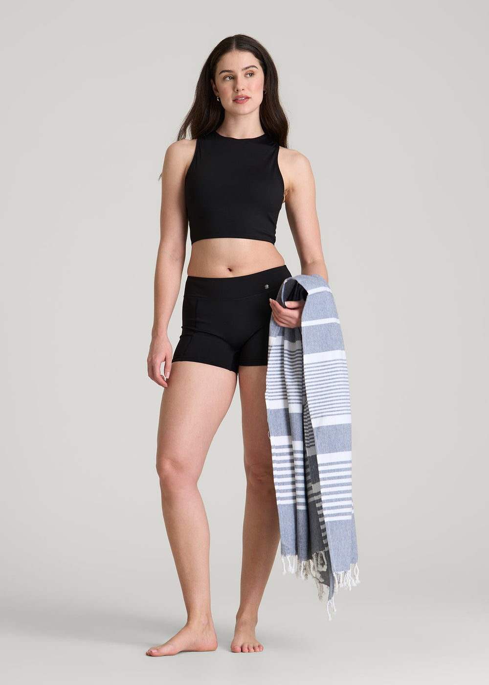 American Tall Sale | Cropped Swim Tank for Tall Women in Deep Black