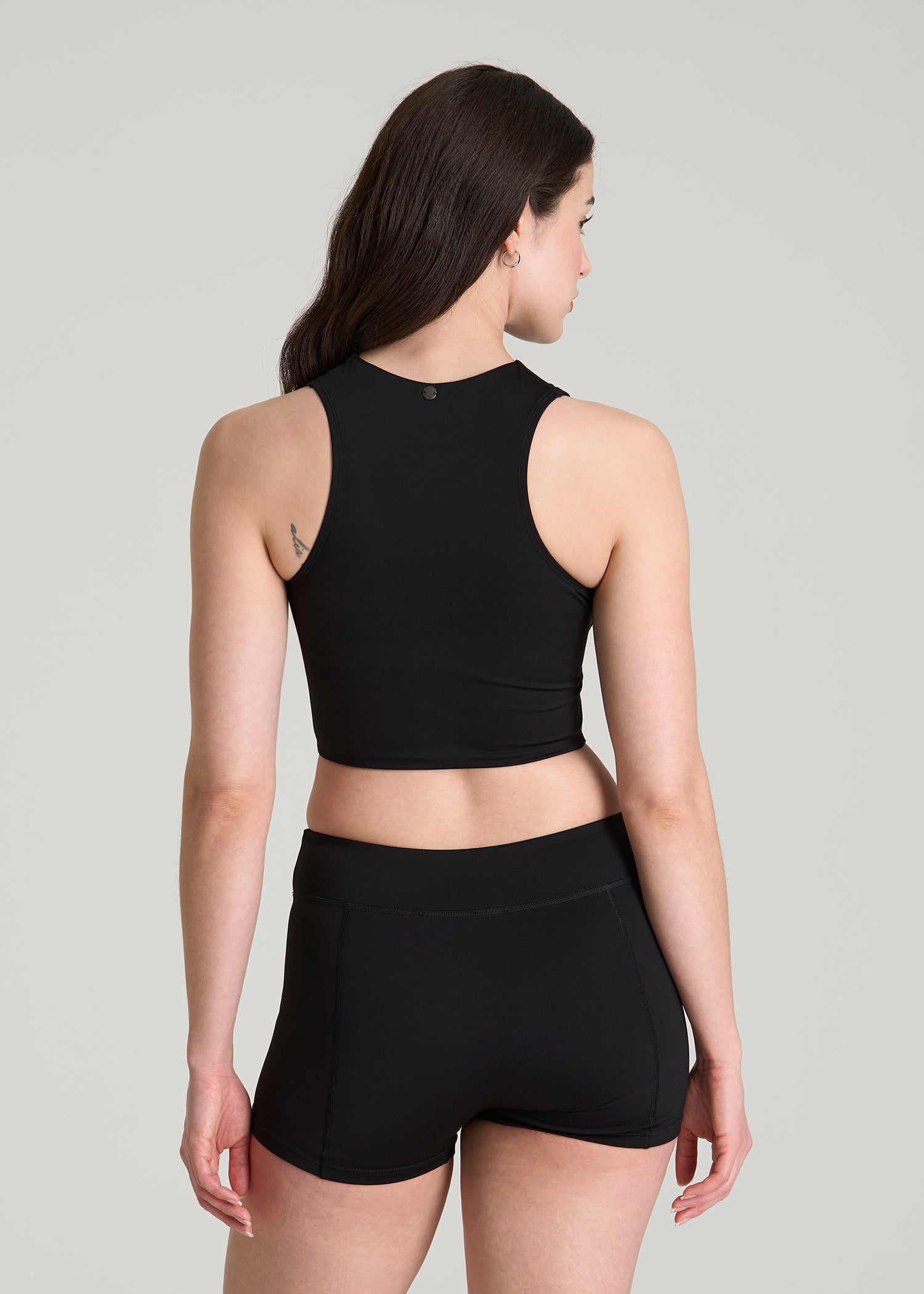 American Tall Sale | Cropped Swim Tank for Tall Women in Deep Black