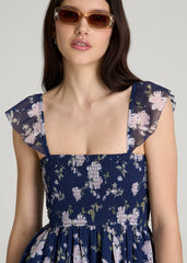 American Tall For Sale | Chiffon Mini Gumdrop Dress for Tall Women in Dark Navy Floral