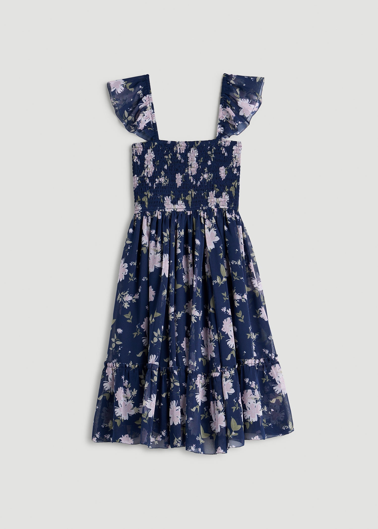 American Tall For Sale | Chiffon Mini Gumdrop Dress for Tall Women in Dark Navy Floral