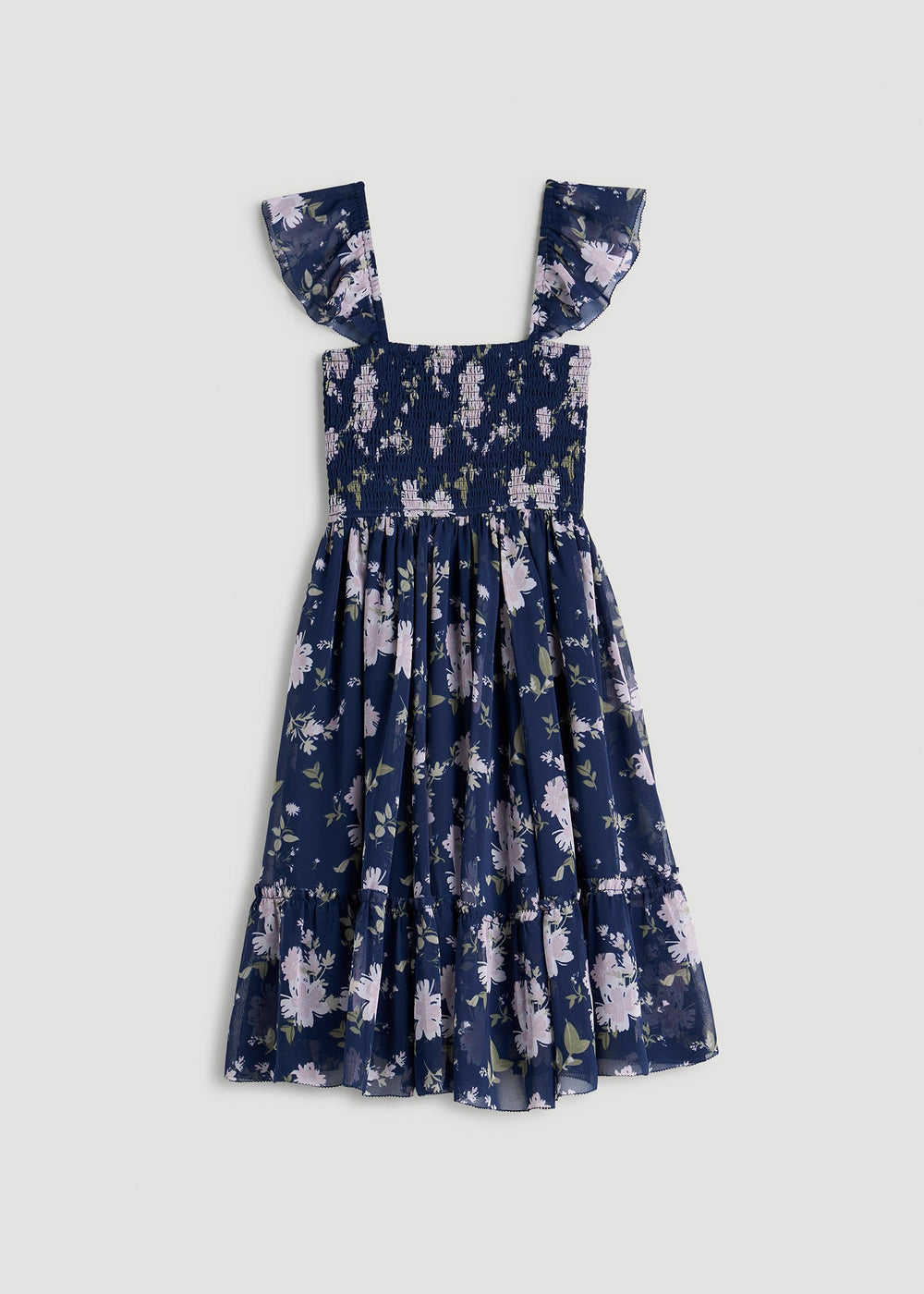 American Tall For Sale | Chiffon Mini Gumdrop Dress for Tall Women in Dark Navy Floral